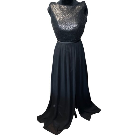 Christina Wu Celebration Black Sequin & Chiffon Sleeveless Gown Size 0 - Picture 2 of 8